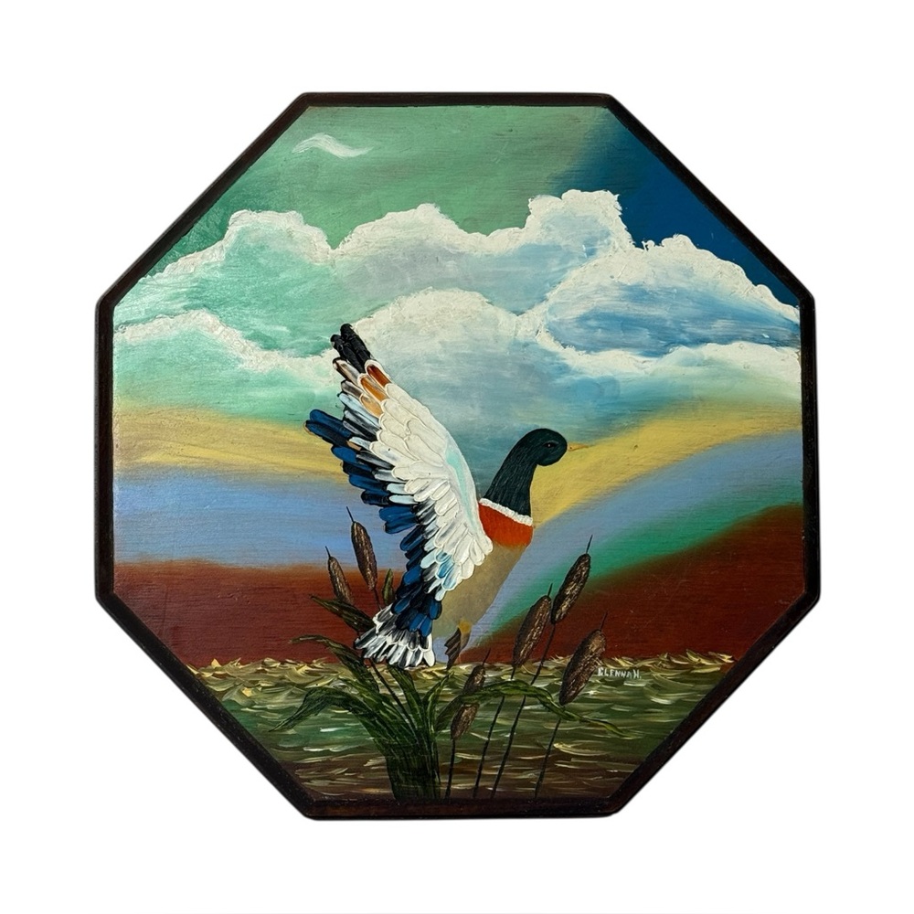 Hand Painted Goose Flying Octagon Wooden Plaque By Glenna‎ H.